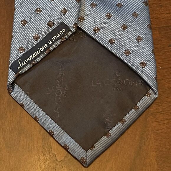 Lc La Corona Roma Blue Brown 100% Silk Men’s Neck Tie Made In Italy - Picture 2 of 9